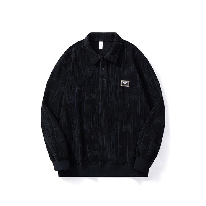 

Осенняя тяжелая рубашка поло с длинными рукавами, свитер, мужская свободная, большого размера, американский повседневный топ, модный бренд 4XL чёрный