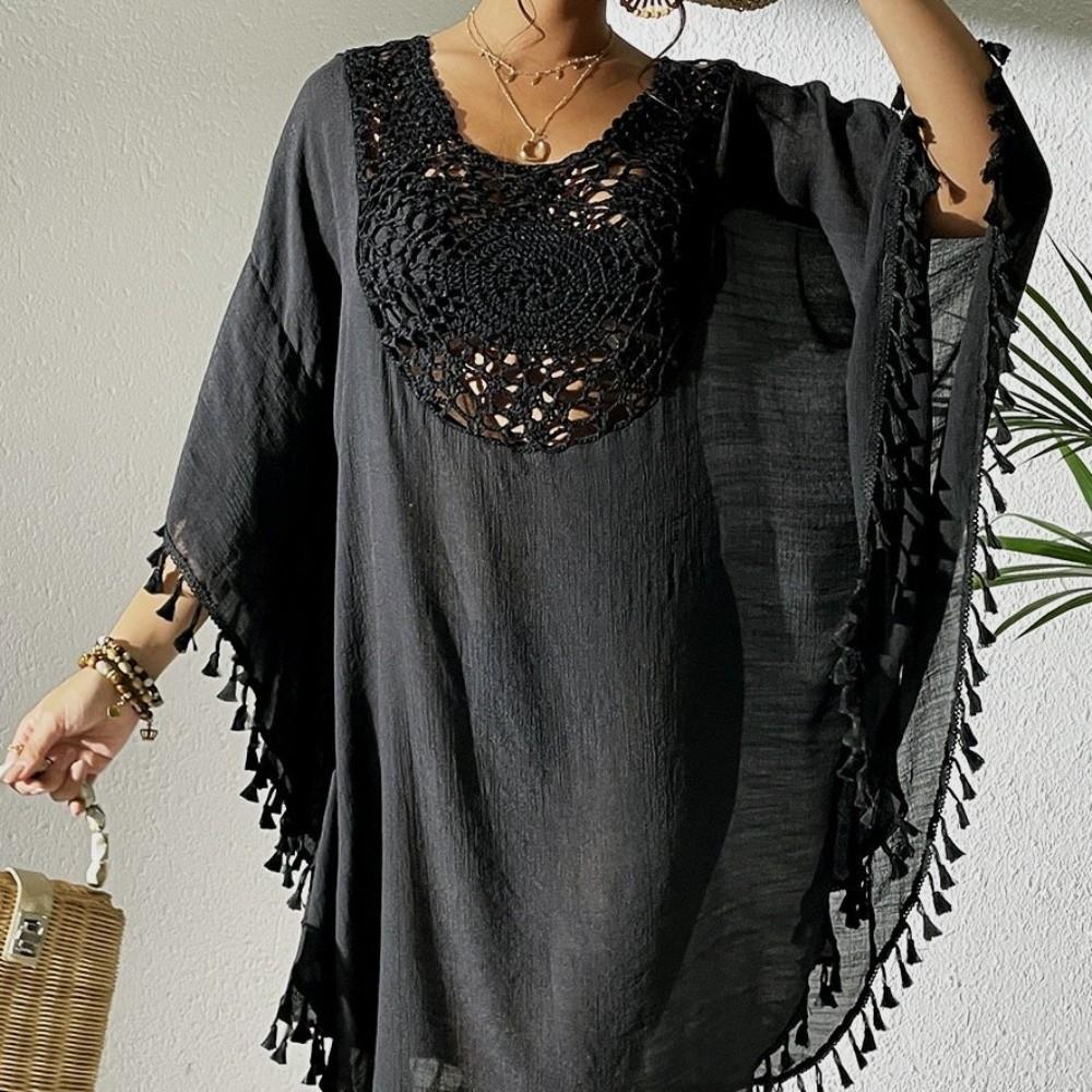 Loose Swimsuit Cover Up Dress Hollow Out Beachwear Shirt Fashion Summer Sunscreen Smock  for Women