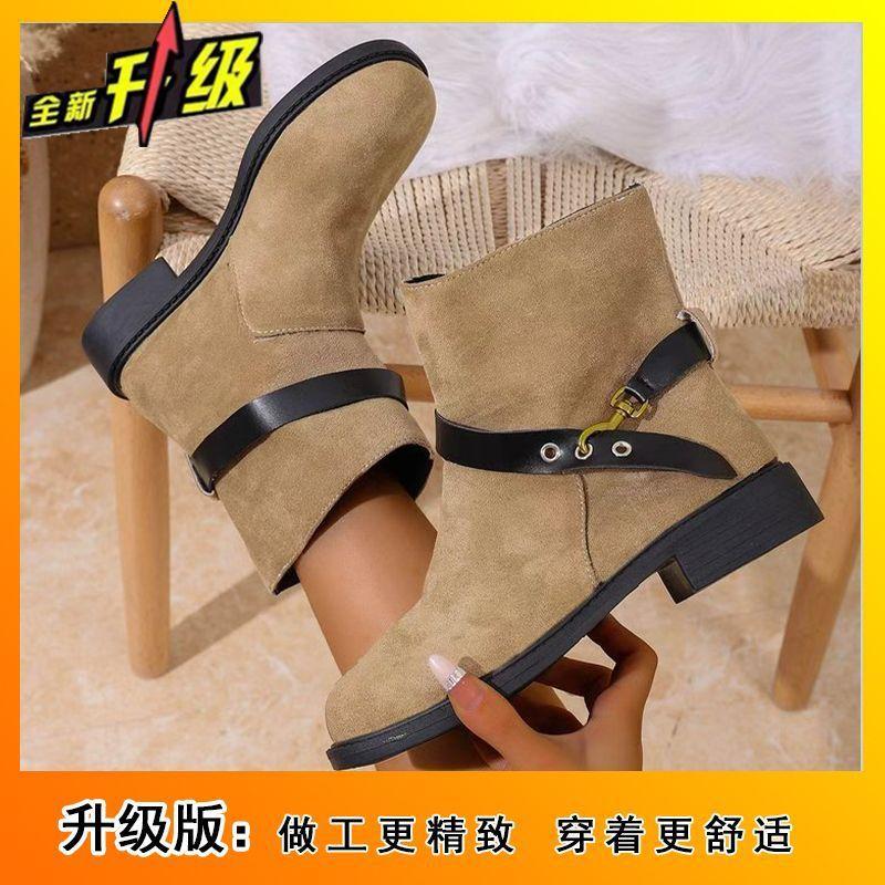 2025 Autumn and Winter New Korean Comfortable Belt Buckle Women's Martin Boots Versatile Round Head Platform Short Boots