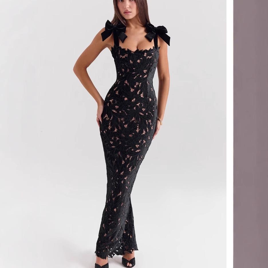 2024 Spring/Summer Strapless Mesh Floral Midi Dress for Vacations, Photoshoots, & Parties