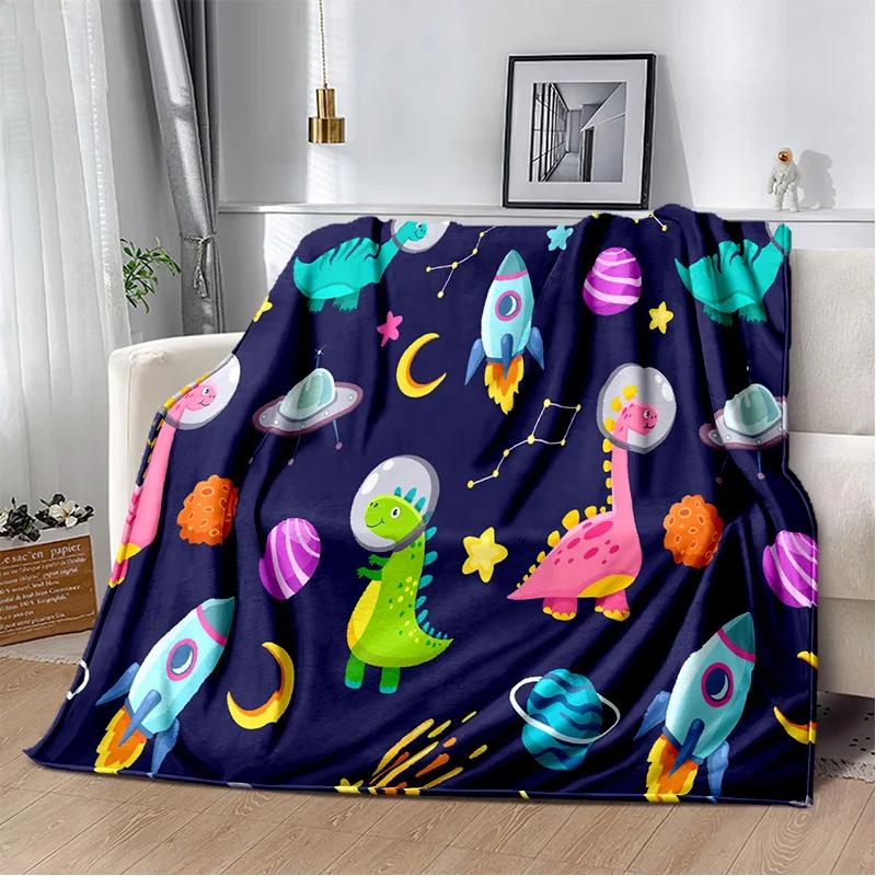 Desenho animado dinossauro espaço fofo dinossauro crianças cobertor de pelúcia macio, cobertor de flanela cobertor para sala de estar quarto cama sofá crianças