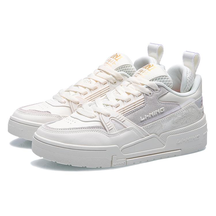 Li Ning 001 BTC Skateboard Shoes Women's Low Top White/Gold AECR002-3