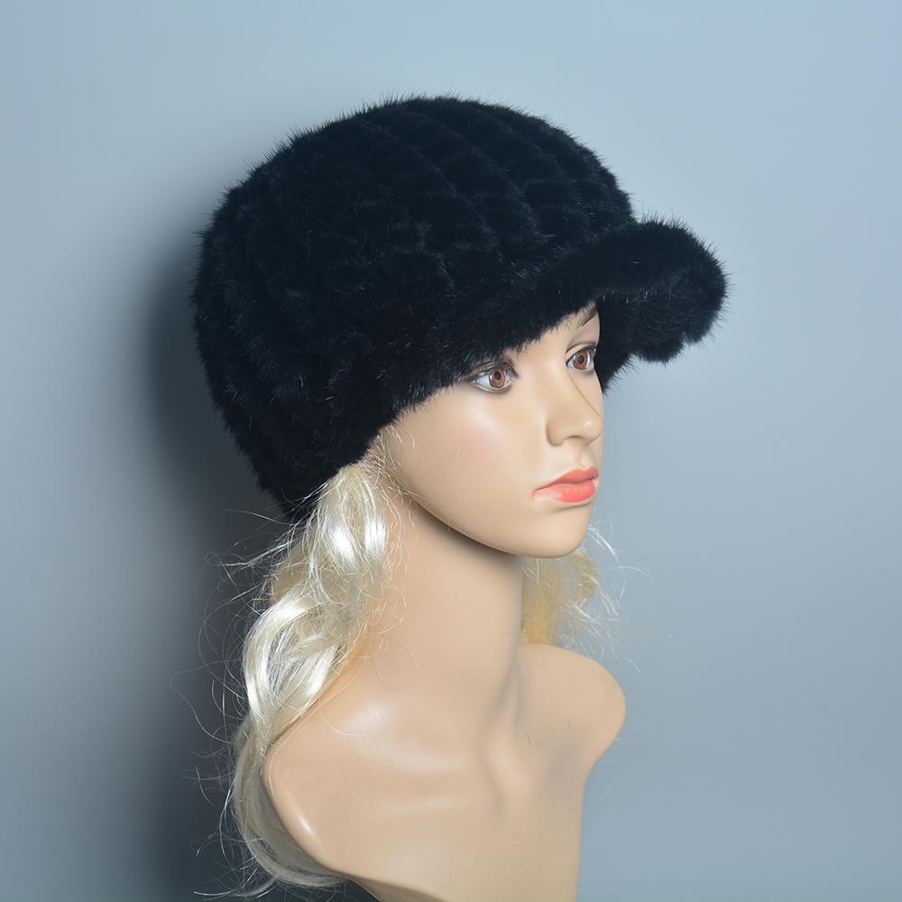 

Новая Россия Леди Зимняя Ручной Вязки Шапка из Натурального Меха Норки Натуральная Теплая Меховая Кепка с Козырьком Женская Мода 100% Натуральная Меховая Шапка из Норки Elasticity 52-60cm чёрный