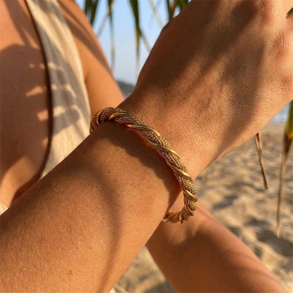 Stainless Steel Gold Color Twisted Bangles for Men Adjustable Wide-face Mesh Braided Cuff Bangles Classic Vintage Jewelry Gifts