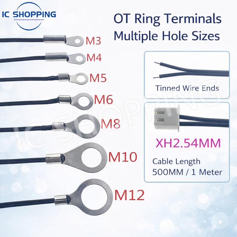 10PCS NTC Temperature Sensor OT Probe with Copper Ring 5K 10K 20K 50K 100K Thermistor B3950 1% Threaded Mounting B3950 5K