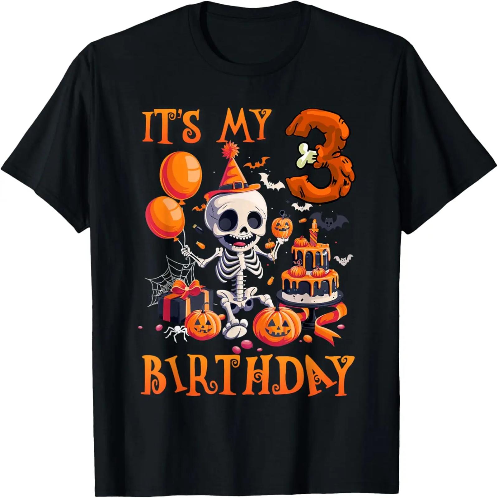 Kids Boo It s My 3rd Birthday Halloween Skeleton 3 Years Old T-Shirt S