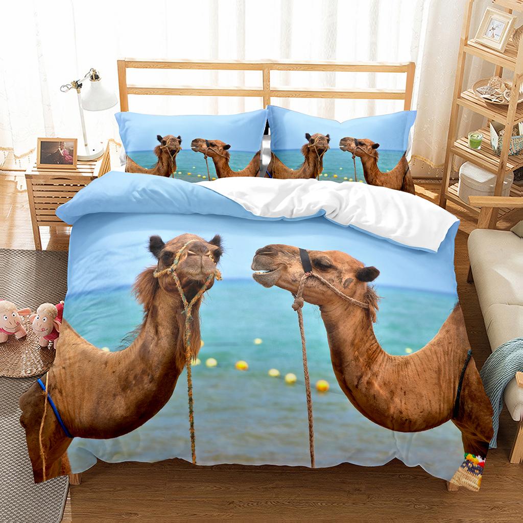 Camel King Queen Duvet Cover Tropical Desert Animals Bedding Set Lovely Wildlife Quilt Cover 2/3pcs Polyester Comforter Cover
