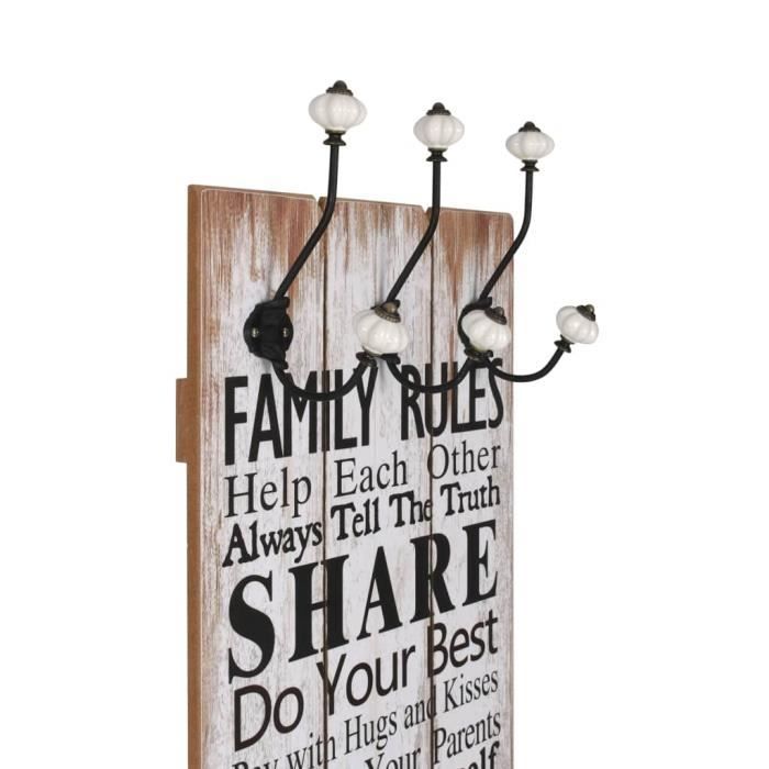 VidaXL Porte-manteau mural avec 6 crochets 120 x 40 cm FAMILY RULES