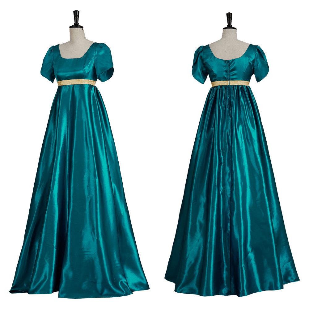 Abito Medievale di Raso Vintage Abito Vittoriano Regency Costume Cosplay Formale Vita Impero Corsetto Abito da Ballo