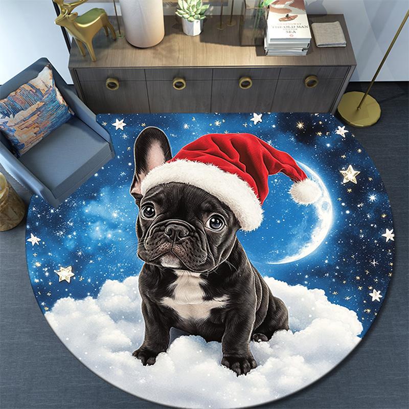 French Bulldog Round Area Rug,Carpet Rug for Living Room Bedroom Sofa Playroom Decor,Non-slip Floor Mat