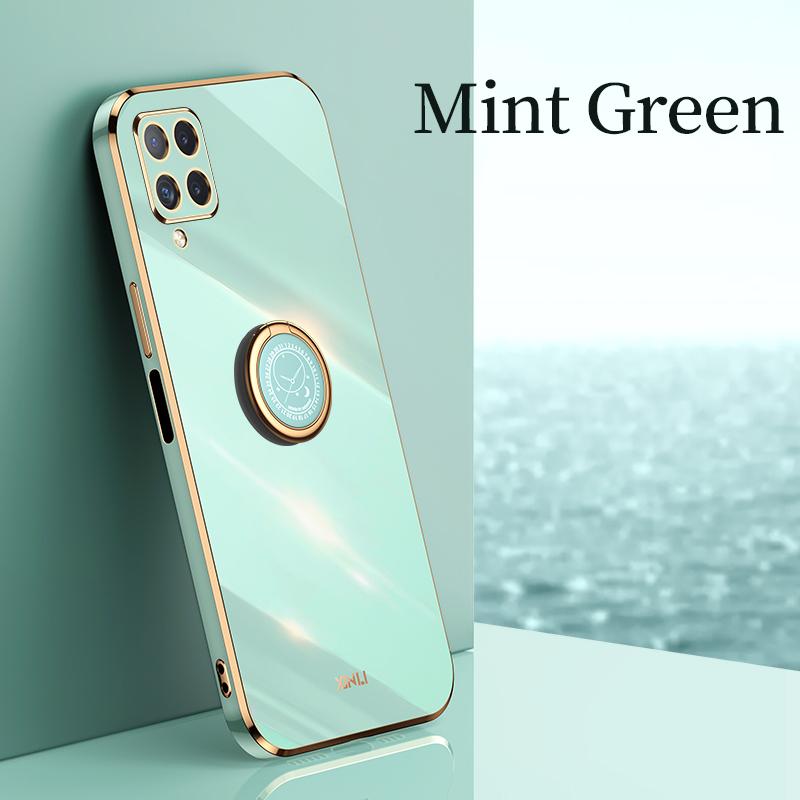 Gold Frame Plating Ring Stand Holder Case For Samsung Galaxy A22 A32 A72 A82 M32 4G 5G S10 S20 FE S21 Plus Ultra Lens Protection Soft TPU Back Cover
