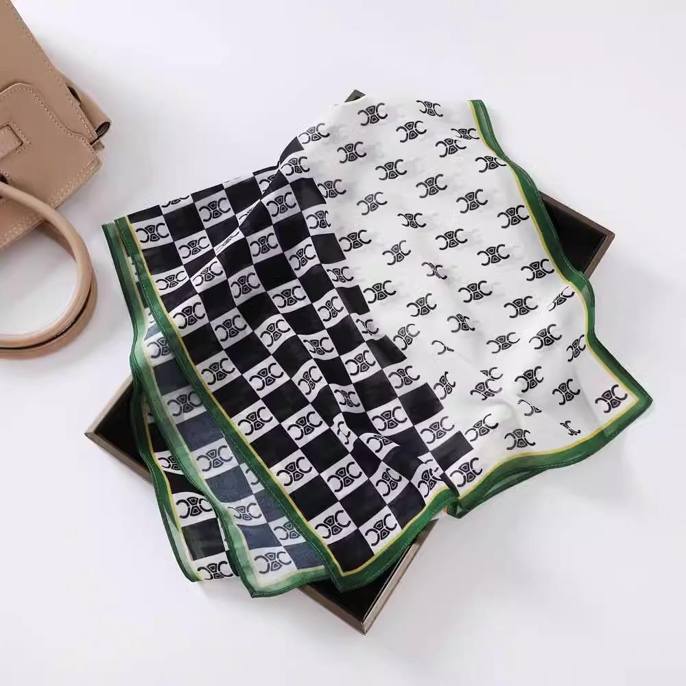 Fashion new long silk scarf women's Korean version line printing simulation silk medium length thin scarf sunscreen shawl