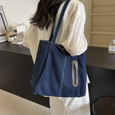 Women's Large Capacity Shoulder Bag Denim Tote Bag Student Class Bag