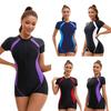 Colorblock Kurzarm Badeanzug Damen Tauchanzug Sport Konservativer Badeanzug