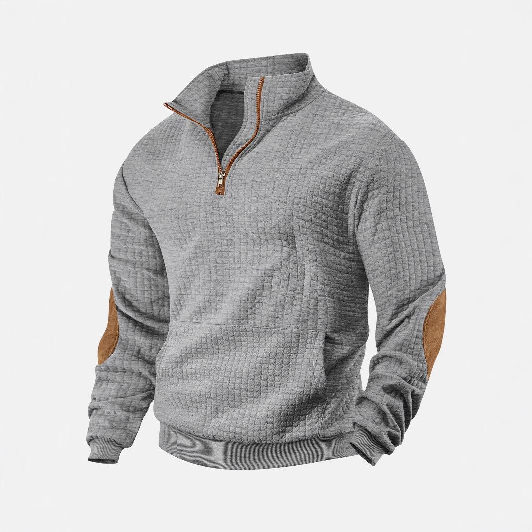 

Autumn/Winter Men s Casual Sweatshirt - New Checkered Zip-Front Sweatshirt In Suede Velvet with Embroidered Jacquard Design S
