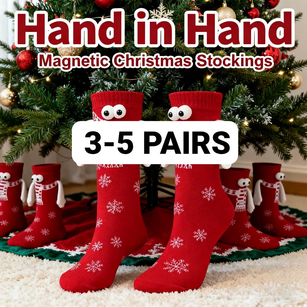 3-5 Pairs Hand In Hand Christmas Magnetic Socks Funny Couple Matching Socks Breathable Holding Hands Socks for Women Men Teens