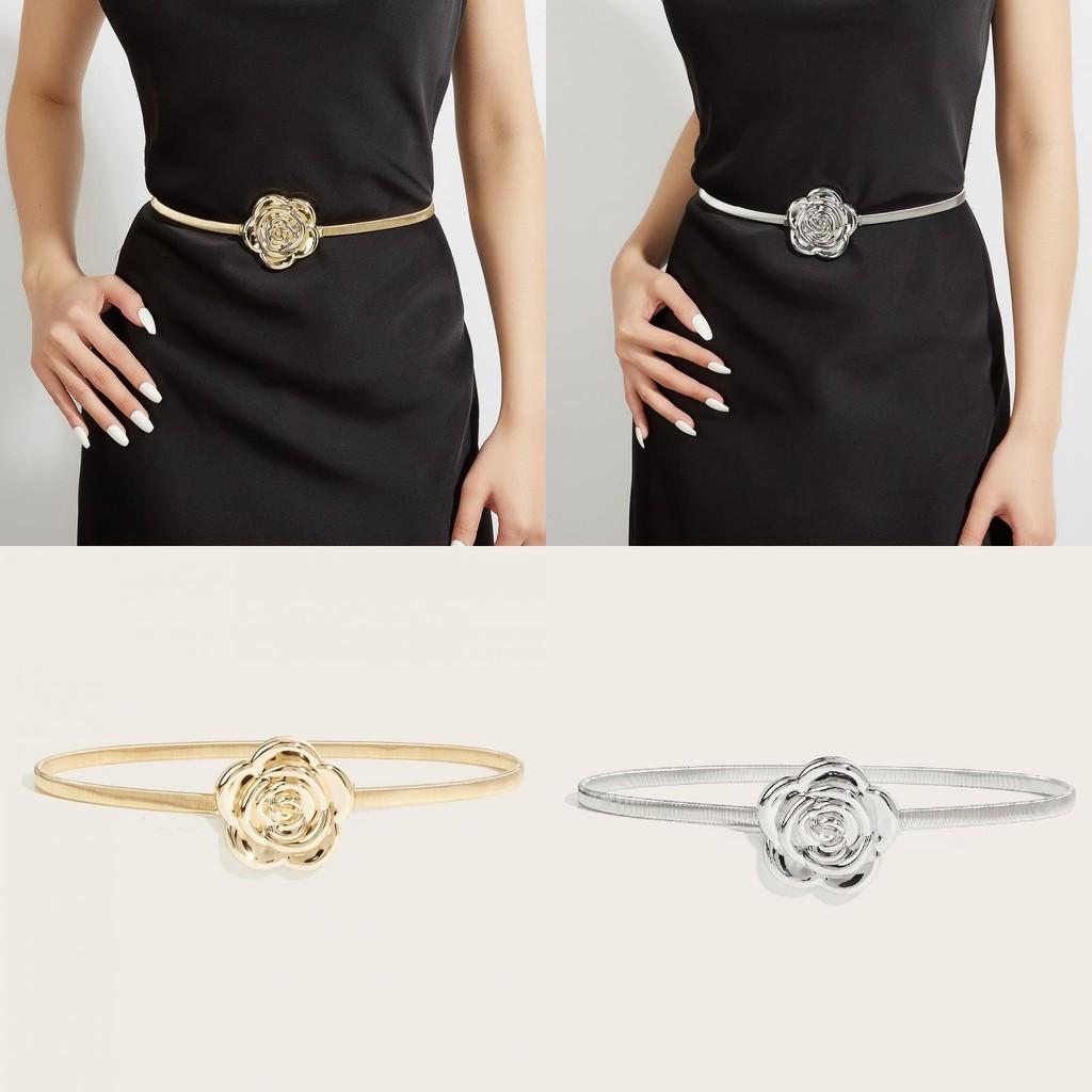 Cinturón Metálico de Resorte para Mujer con Cadena de Doble Anillo para Estilizar Vestidos y Camisas
