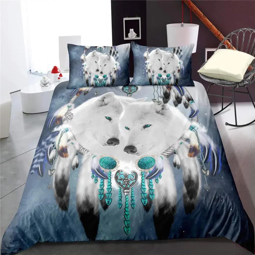 Wild Magical Wolf Bedding Set Wolf Howling 3Pcs Sets For Boys Vintage Oil Paint Wild Animal Single/Twin/Queen/King Size