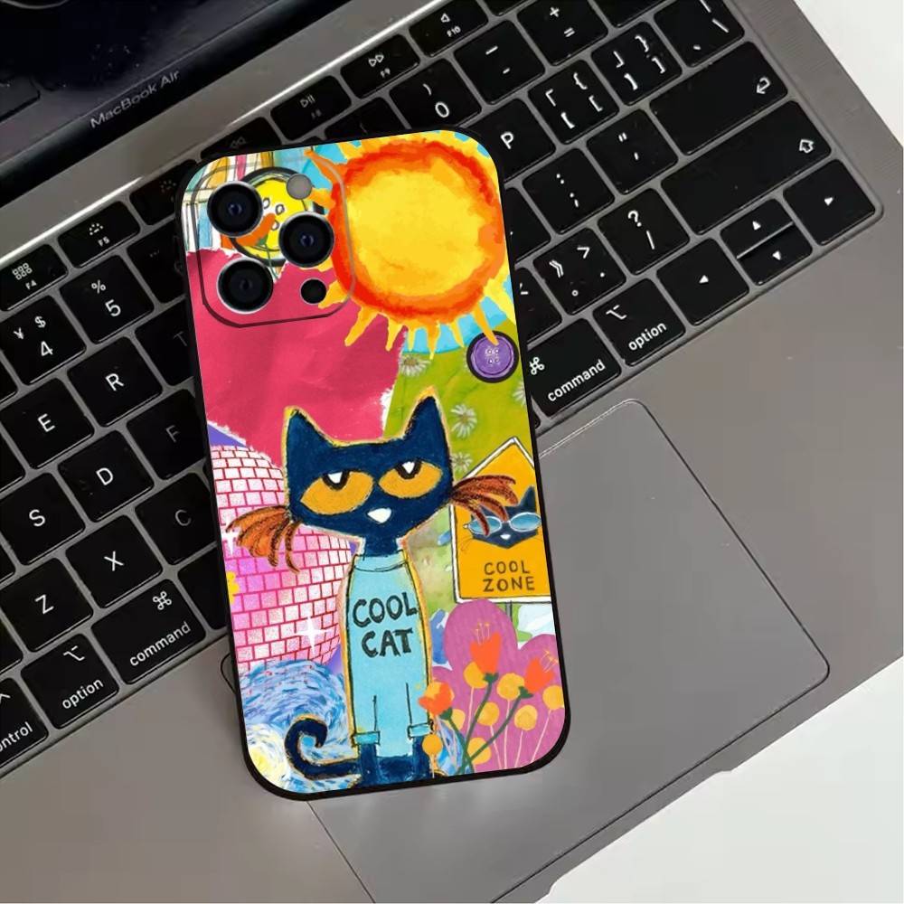 P-Pete-S C-Cat Cute Pattern Phone Case For iPhone 17, 16,15,14,13,12,11 Plus,Pro Max, Others Soft Black Cover
