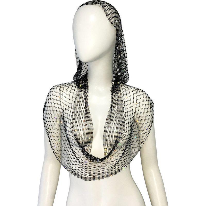 Cross-Border New European and American Women's Clothing: Mesh Rhinestone Fishnet Top, Sweet and Spicy Style, Sparkling Rhinestone Hooded Vest