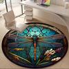 1PC Dragonfly StainedGlass Office Round Area Rug, Mat Suitable ForOffice, Under Office Chairs Bedroom Living Room Home Decor, Room Deco
