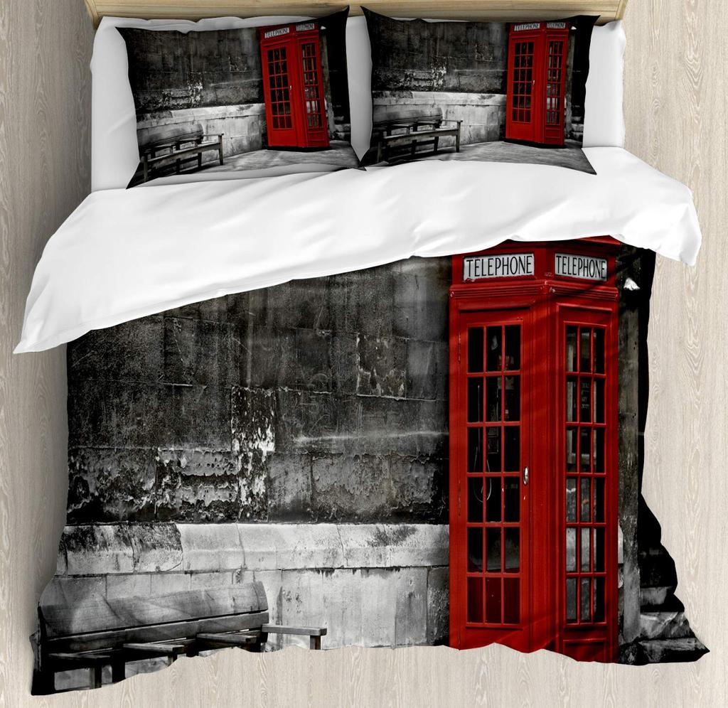 London Bettbezug-Set London Telefonzelle auf der Straße Traditionell Lokal Kulturell England UK Retro King Size Bettwäsche-Set