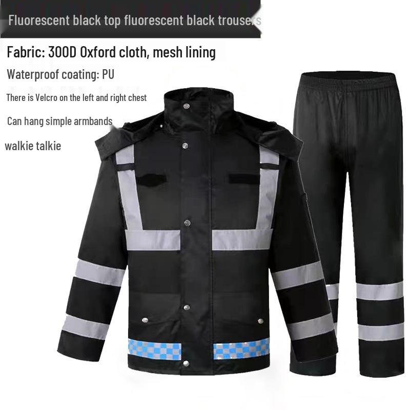 Marineblauer reflektierender Regenmantel und Hose für Herren - Wasserdicht, verdickt, zweiteilig, ideal für Sicherheits- und Sanitätsarbeiter