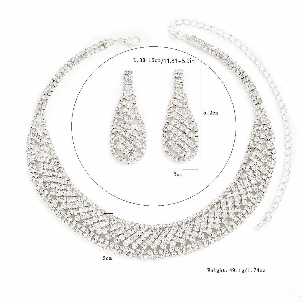 3pcs Classical Luxury All Diamond Hollow Exaggerated Bridal Necklace Earring Set Elegant Banquet Party Women Fashion Accessories