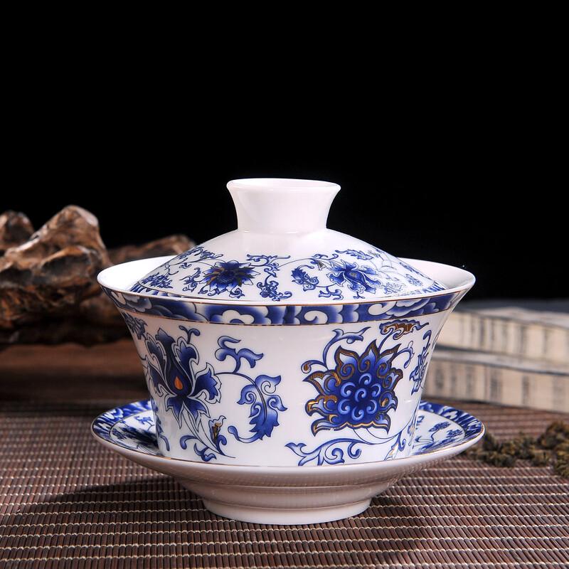Naijiang Blue and White Ceramic Gaiwan Tea Bowl