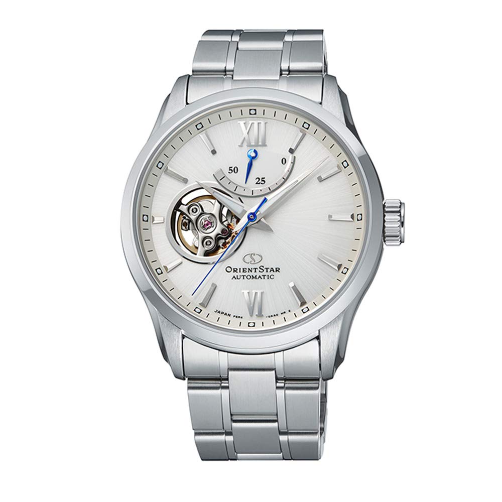 Orient Star Contemporary Open Heart Silbernes Zifferblatt Saphirglas Automatik-Uhr RE-AT0003S