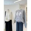 Lace Embroidered Bow Autumn Korean Style Versatile Long-sleeved Pullover Round Neck Sweatshirt Casual Women's Top