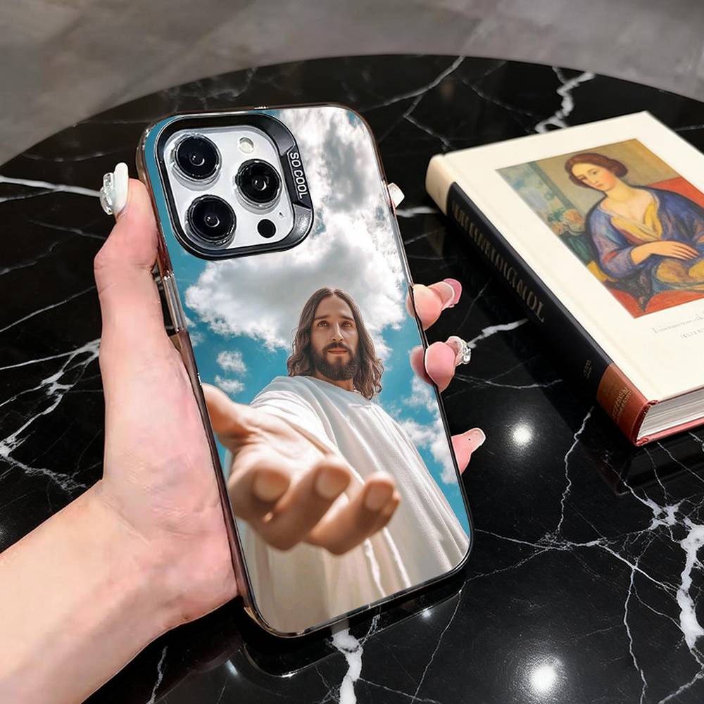 Holy J-Jesus C-Christ JC Phone Case For iPhone 17,16,15,14,13,12,11 Plus,Pro Max,XS,Colored Silver Plated Inside Cover