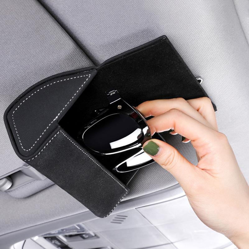 Car Sun Visor Glasses Holder Sunglasses Organizer Holder Storage Pouch Ticket Card Clip Case Eyeglasses Storage Car Accessories