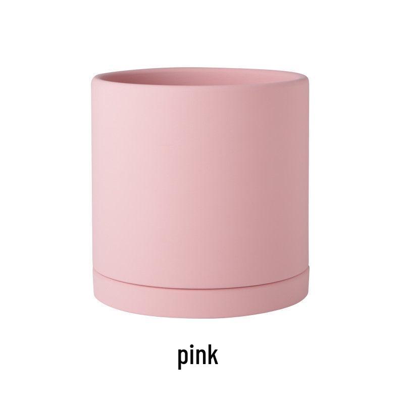 Morandi Colorful Ceramic Cylinder Flower Pots with Saucers for Indoor/Outdoor Plants