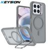 KEYSION Lens Stand Magnetic Phone Case for MagSafe for HONOR X6c X5b Plus Matte Translucent Shockproof Cover for Honor X5b Plus X6c