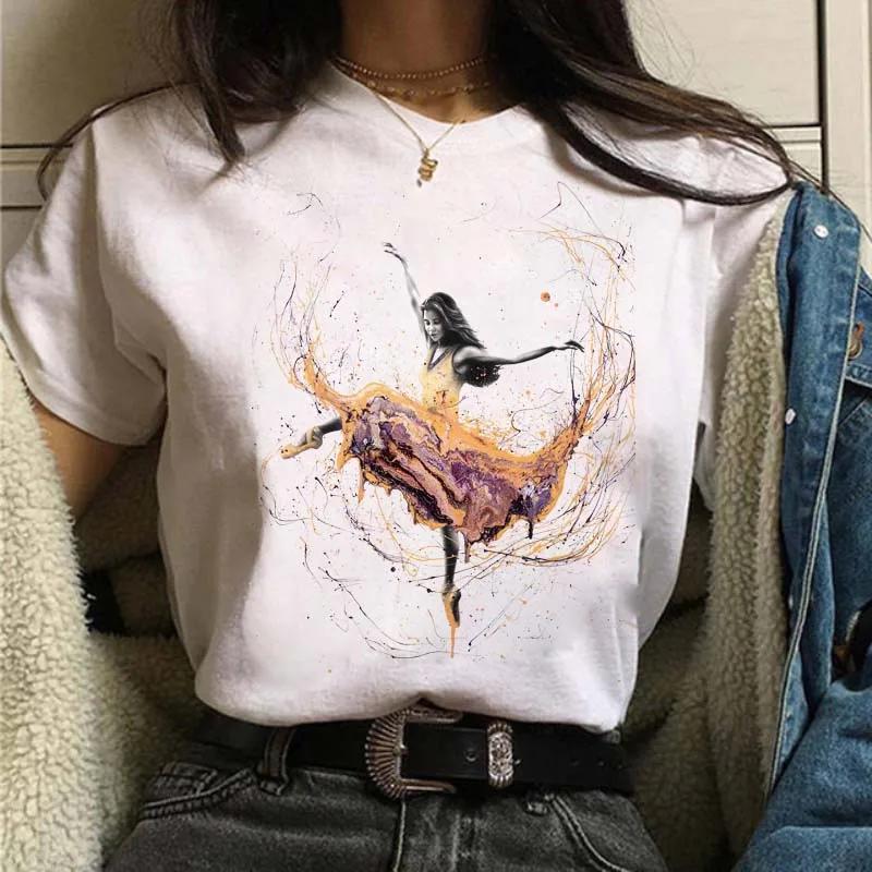 Women T Shirts Harajuku Short Sleeves Tshirt Ballet Dancer Printed White T Shirt Tees Shirt Femme Top