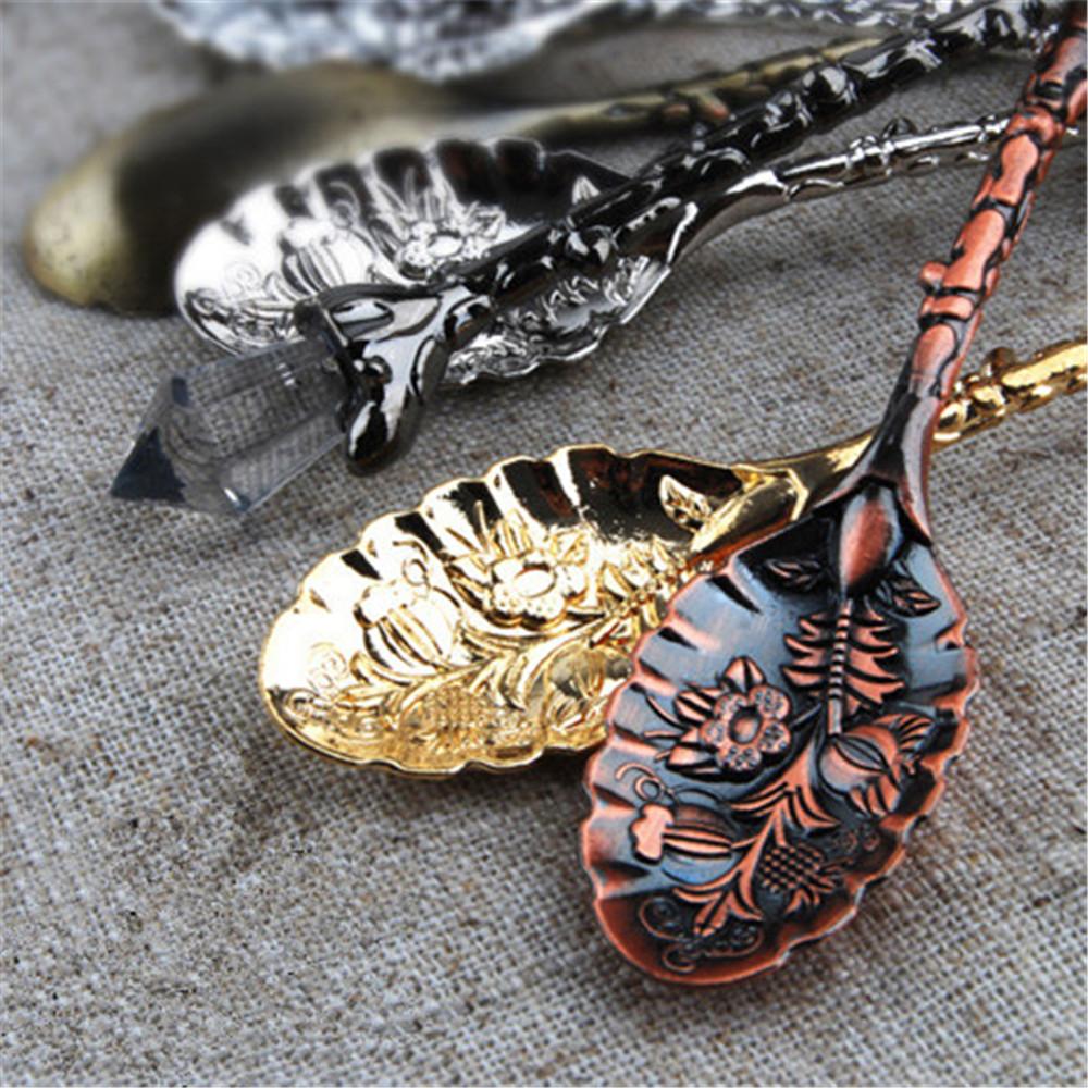 Vintage Coffee Spoon Carved Flower Teaspoon Crystal Milk Spoon Ice-Cream Sugar Cake Spoon Kitchen Accessories