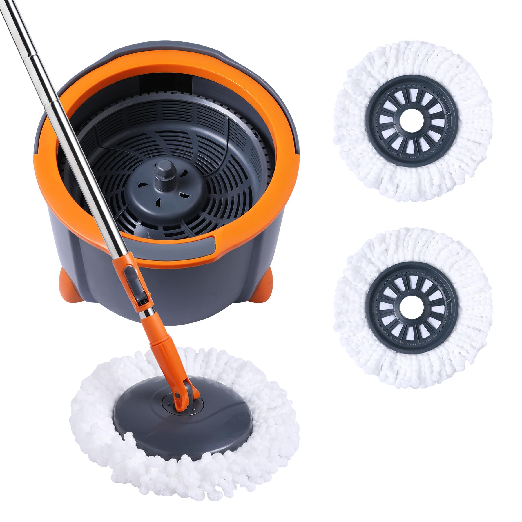 

CLEANHOME Вращающаяся швабра для пола с выдвижной ручкой, в комплекте 2 хлопка для уборки и сухой влажной интегрированной уборки и уборки, швабра для легкого хранения, серый