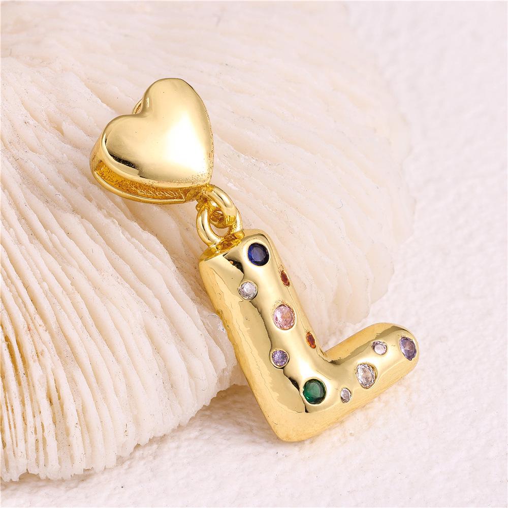 18K Gold-Plated Zircon Necklace with Cross and Colorful Letter Pendants