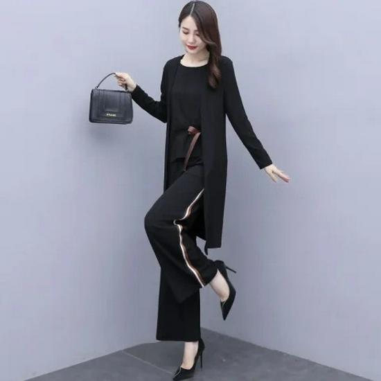2023 Women's Fashion Three-Piece Set: Wide-Leg Pants, Temperament Coat & Casual Crop Top