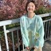3D Flower Decoration Women's Sweater Solid Color Round Collar Long Sleeved Pullover Korean Version New Style Loose Sweet Female Top