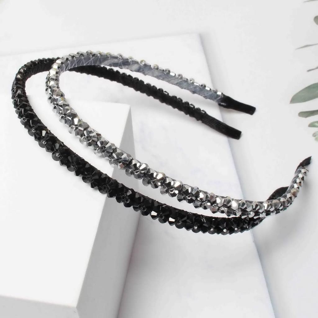 Crystal Beaded Headband for Women, Fashion Super Shiny Women Two Rows Black Crystal Beads Headband Girls Headwear Rhinestone Beaded Hair Band Hair