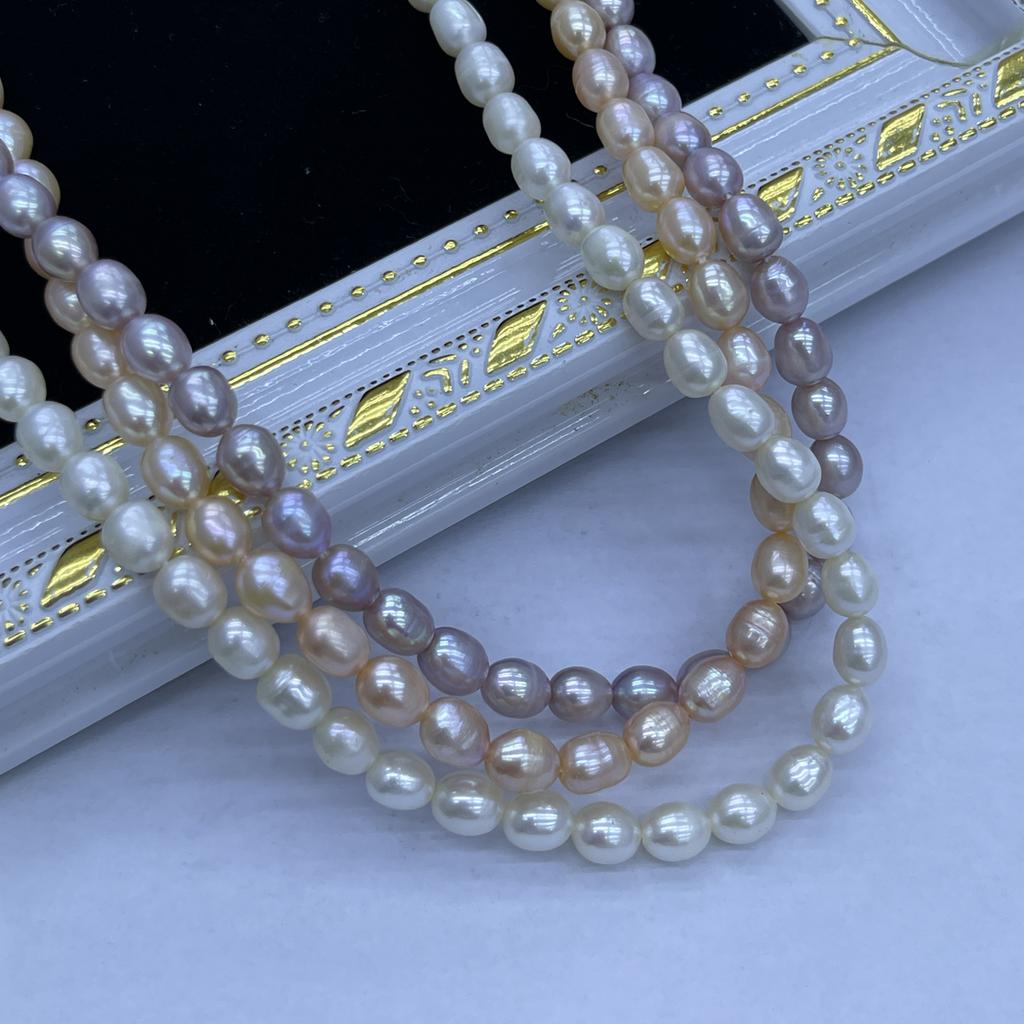 1String, White Purple Pink Natural Freshwater Pearls, Handmade Rice Pearl Beads for Jewelry Making DIY Crafts (Beads 6-7mm, Length 36cm)