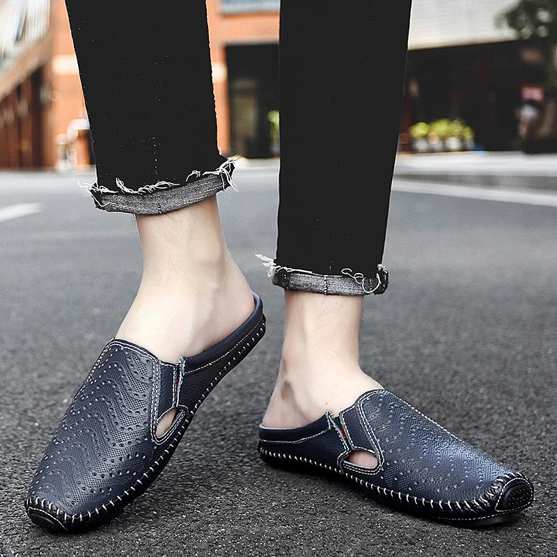 Half Slippers Leather Lazy Casual Sandals Summer Soft Sole Breathable Without Heel Bag Head Drag