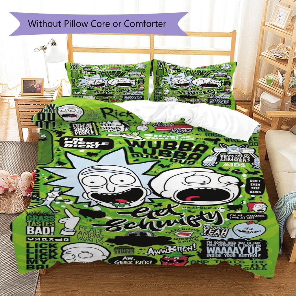 Morty Rick Pattern Bedding Set Quilt Cover Pillowcase Home Decor Gift (1 * Duvet Cover + 2 * Pillowcase, Without Core)
