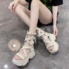 Fashion 8.5cm New Summer Black Women Leather Sandals Cool Ankle Boots Platform Shoes Wedges Women's Sandals Fashion Outdoor Sandalias