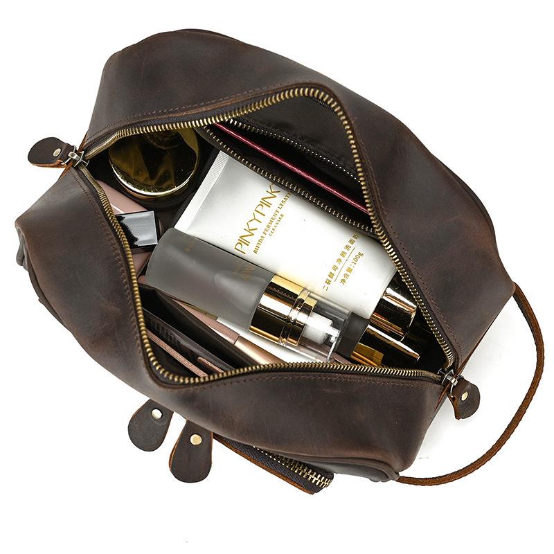 Vintage Leather Travel Storage Bag Men'S Mad Horse Leather Toilet Bag Women'S Cowhide Storage Cosmetic Bag