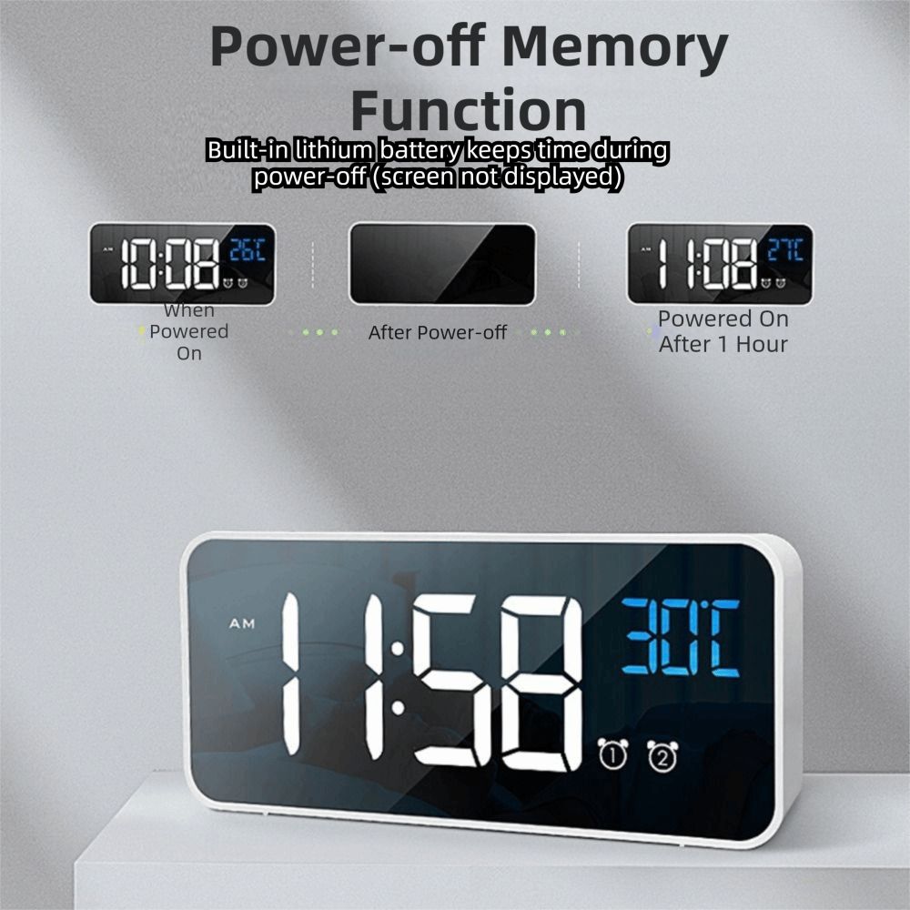 Voice Control Music Alarm Clock Mirror Desk Clock Ringtones LED Digital Clock  Home Office
