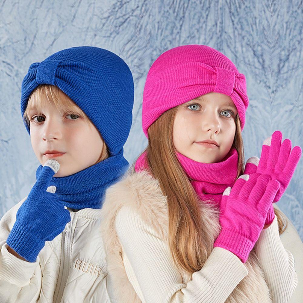 

3Pcs/Set Cute Kids Hats Scarfs Gloves Set Knitted Winter Warm Scarf Winter Children Hat Boys Girls сірий