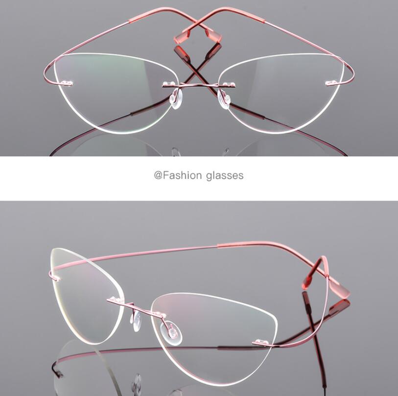 1.61 index Lens Frameless Cat Eye Myopia Eyeglasses Ultralight Rimless Blue Light Blocking Prescription Glasses -0.5 -0.75 to -6